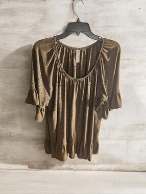 Olive Eyelet Peasant Top - Women